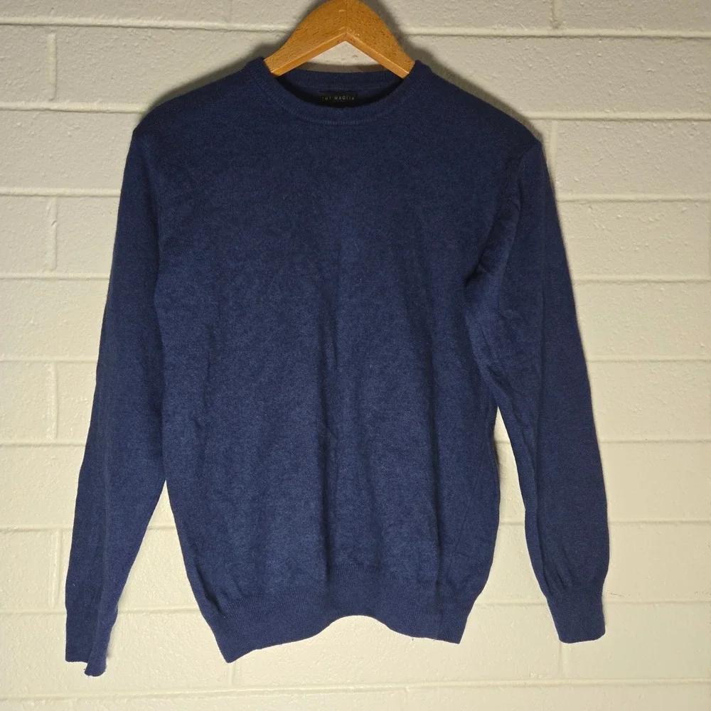 EMI MAGLIA Mens Crew Neck Sweater Navy Large Cashmere Wool Blend Italy Luxury